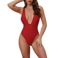 thumbnail image 1 of DARING DIVA Women's Deep V Plunge Monokini Backless Bikini Set X-Small Red, 1 of 6