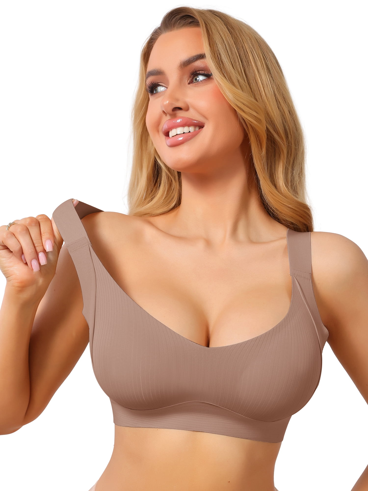 DARING DIVA Women's Deep V Seamless Wireless Minimizer Full Coverage Bra 3XL Brown