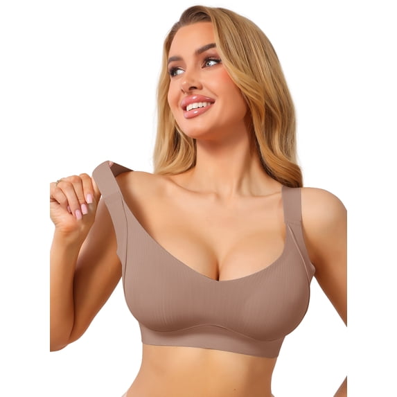 DARING DIVA Women's Deep V Seamless Wireless Minimizer Full Coverage Bra 3XL Brown
