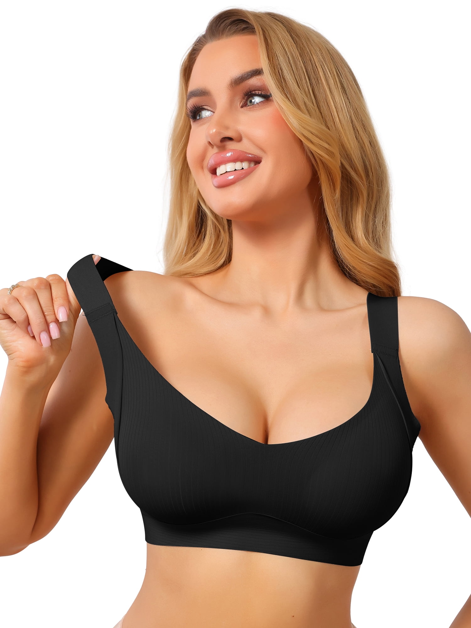 DARING DIVA Women's Deep V Seamless Wireless Minimizer Full Coverage Bra L Black