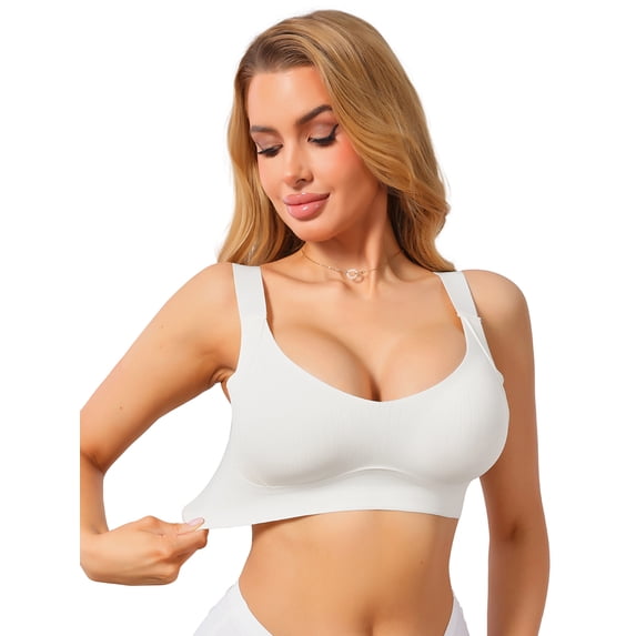 DARING DIVA Women's Deep V Seamless Wireless Minimizer Full Coverage Bra M White