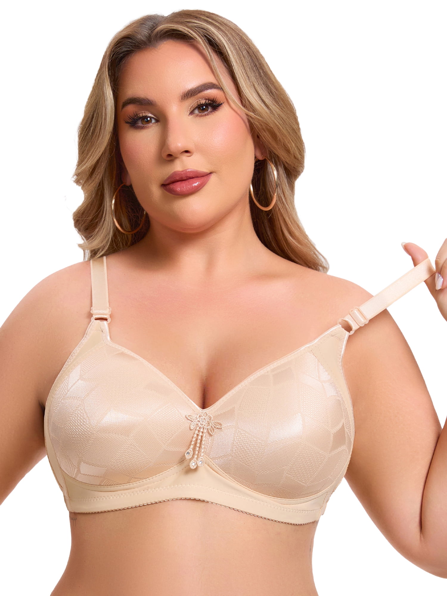DARING DIVA Women's Deep V Wireless Bralette Soft Cup Adjustable Straps Bra C 46 Beige