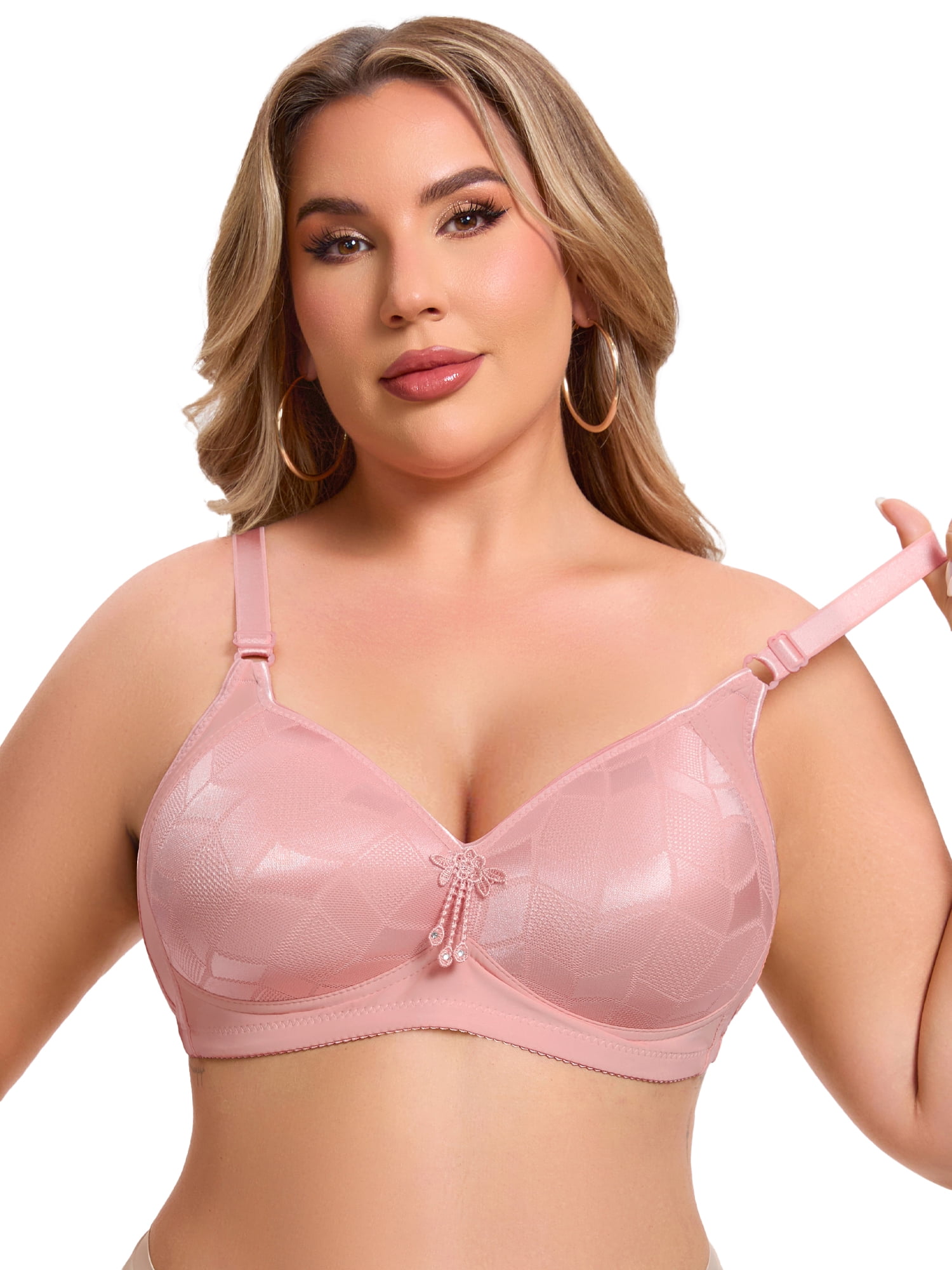 DARING DIVA Women's Deep V Wireless Bralette Soft Cup Adjustable Straps Bra C 46 Pink