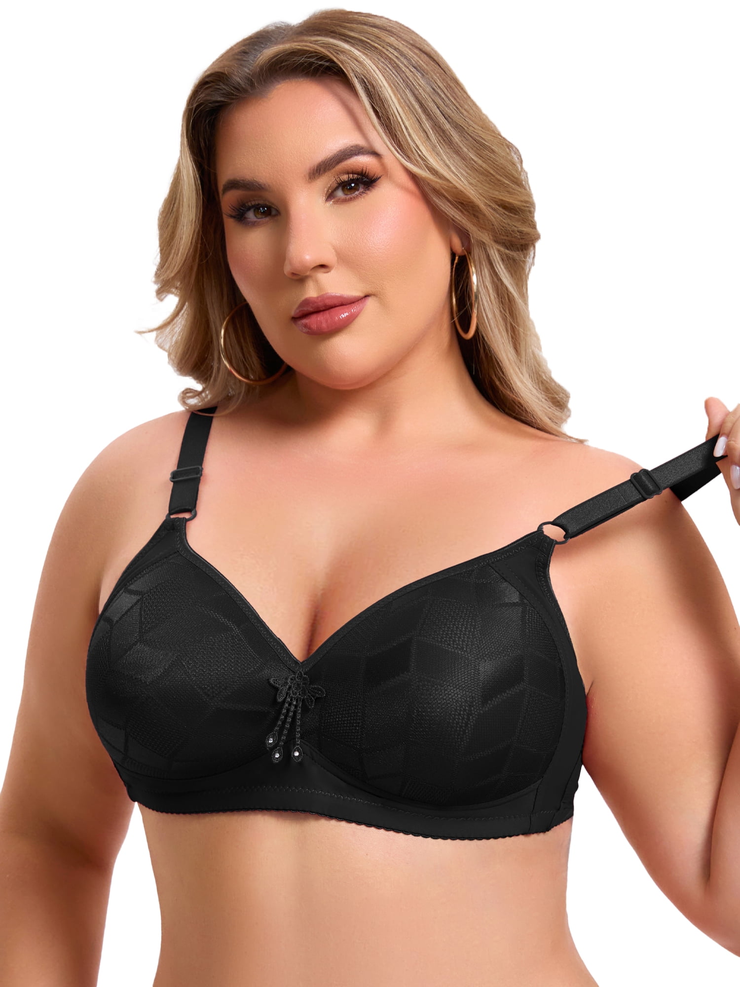 DARING DIVA Women's Deep V Wireless Bralette Soft Cup Adjustable Straps Bra C 48 Black