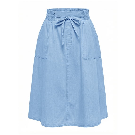 DARING DIVA Women's Denim A-Line Flare Midi Jean Skirt with Pockets M Light Blue