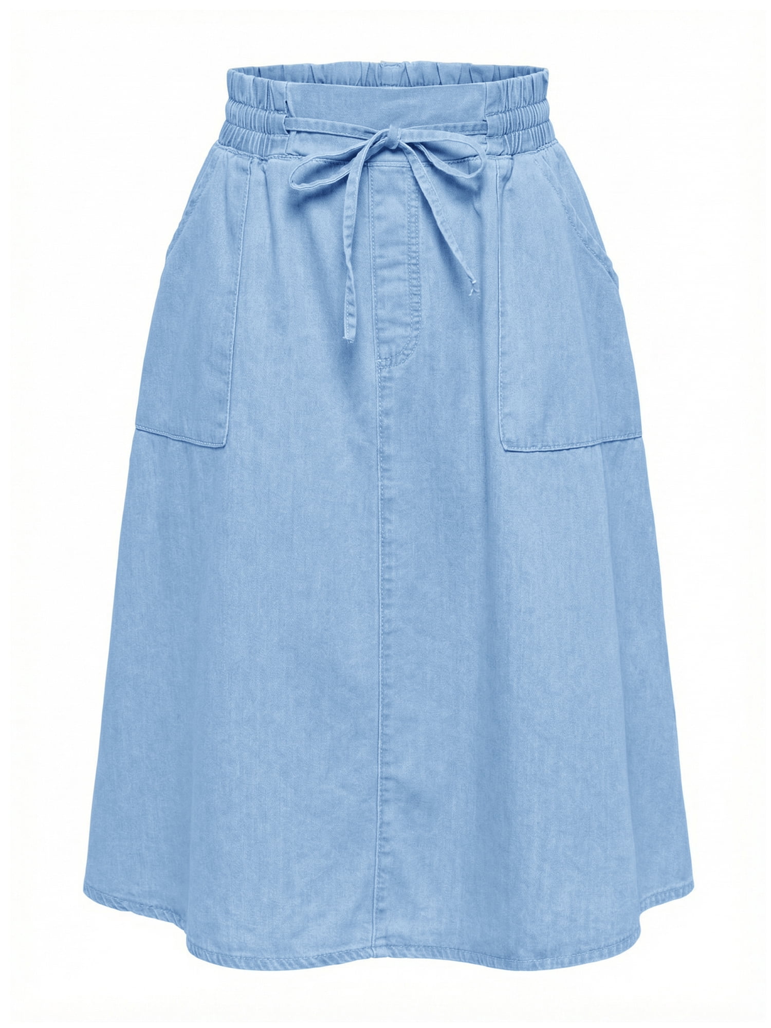 DARING DIVA Women's Denim A-Line Flare Midi Jean Skirt with Pockets S Light Blue