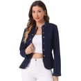 thumbnail image 1 of DARING DIVA Women's Denim Blazer Open Front Casual Stand Collar Jeans Jacket L Dark Blue, 1 of 5