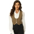thumbnail image 1 of DARING DIVA Women's Denim Button Up Jean Crop Racerback Vest Jacket M Brown, 1 of 6