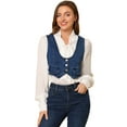 thumbnail image 1 of DARING DIVA Women's Denim Button Up Jean Crop Racerback Vest Jacket S Dark Blue, 1 of 6