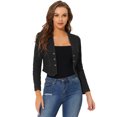 thumbnail image 1 of DARING DIVA Women's Denim Cropped Jacket Open Front Collarless Bolero Shrug L Black, 1 of 5