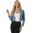 thumbnail image 1 of DARING DIVA Women's Denim Cropped Jacket Open Front Collarless Bolero Shrug M Blue, 1 of 6