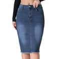 thumbnail image 1 of DARING DIVA Women's Denim Raw Hem Pockets Pencil Skirt 2XL Dark Blue, 1 of 7