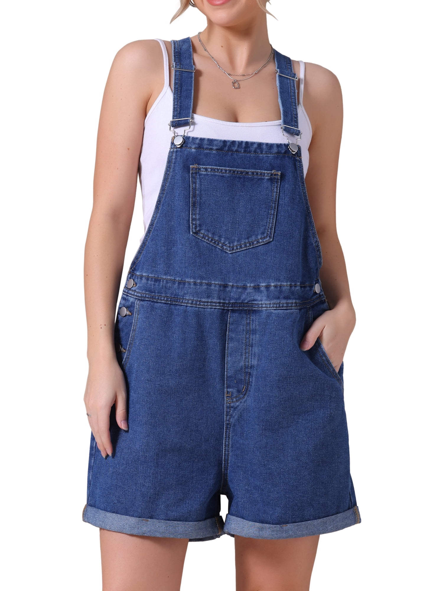 DARING DIVA Women's Denim Loose Fit Summer Jean Romper Jumpsuit S Dark Blue