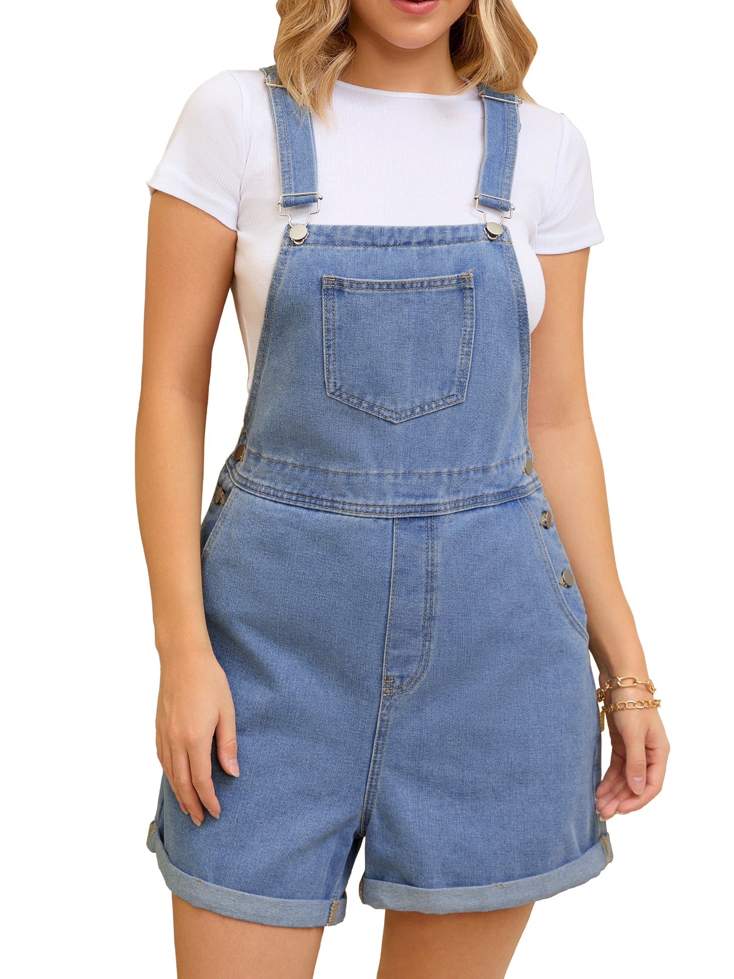 DARING DIVA Women's Denim Loose Fit Summer Jean Romper Jumpsuit S Light Blue