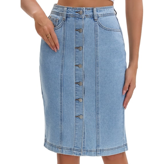 DARING DIVA Women's Denim Pockets Knee Length Jean Skirts Small Light Blue