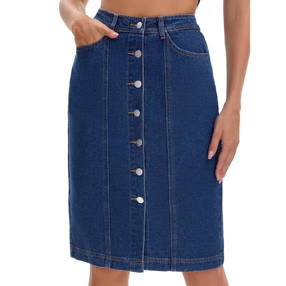 DARING DIVA Women's Denim Pockets Knee Length Jean Skirts XX-Large Deep Blue