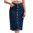 thumbnail image 1 of DARING DIVA Women's Denim Raw Hem Button Down Pencil Skirts Large Deep Blue, 1 of 7