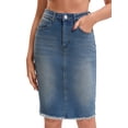 thumbnail image 1 of DARING DIVA Women's Denim Raw Hem Pockets Pencil Skirt X-Large Retro Blue, 1 of 7