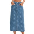 thumbnail image 1 of DARING DIVA Women's Denim Ripped Holes Back Slit Midi Jean Skirts Medium Light Blue, 1 of 7