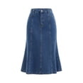 thumbnail image 1 of DARING DIVA Women's Denim Ruffle Below Knee Fishtail Jean Skirts Small Blue, 1 of 7