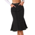 thumbnail image 1 of DARING DIVA Women's Denim Ruffle Fishtail Bodycon Midi Skirts XS Black, 1 of 6