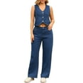 thumbnail image 1 of DARING DIVA Women's Denim Set 2 Pieces Outfits Matching Wide Leg Jeans M Dark Blue, 1 of 7