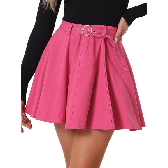 DARING DIVA Women's Denim Skirt A-Line Flared Mini Jean Skirt M Hot Pink
