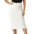 thumbnail image 1 of DARING DIVA Women's Denim Split Back Pockets Midi Jean Skirts XL Cream White, 1 of 6