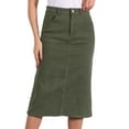 thumbnail image 1 of DARING DIVA Women's Denim Split Back Pockets Midi Jean Skirts XS Army Green, 1 of 6