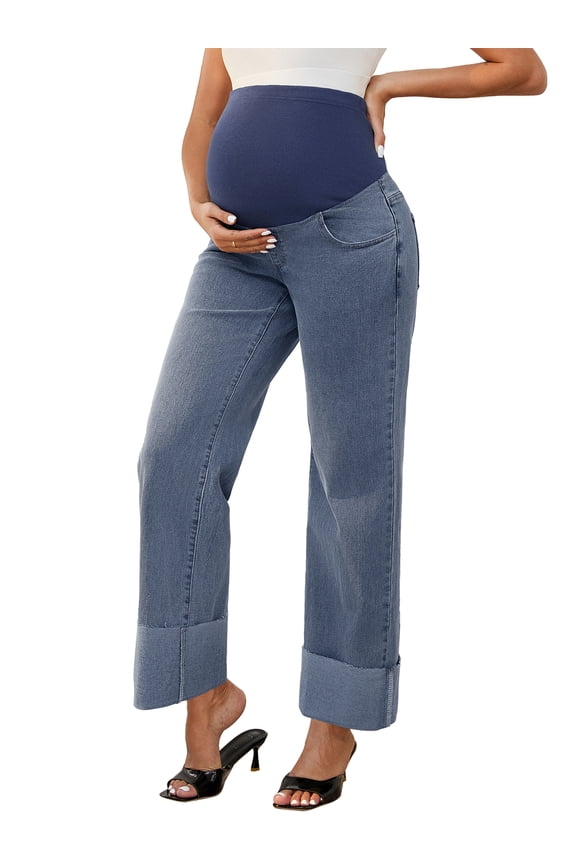 Women's Denim Straight Leg Over the Belly Maternity Jeans S Retro Blue