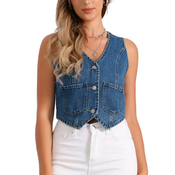 DARING DIVA Women's Denim Vest Crop Top Waistcoat Streetwear Y2K XL Blue