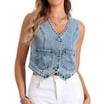thumbnail image 1 of DARING DIVA Women's Denim Vest Sleeveless Button Down Cropped Waistcoat XS Gray Blue, 1 of 6
