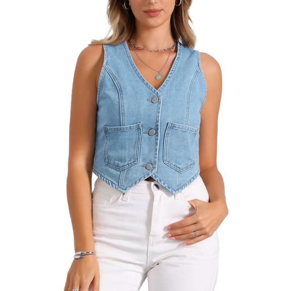 DARING DIVA Women's Denim Vest Crop Top Waistcoat Streetwear Y2K XS Light Blue