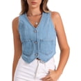 thumbnail image 1 of DARING DIVA Women's Denim Vest Sleeveless Button Down Cropped Waistcoat XS Light Blue, 1 of 6