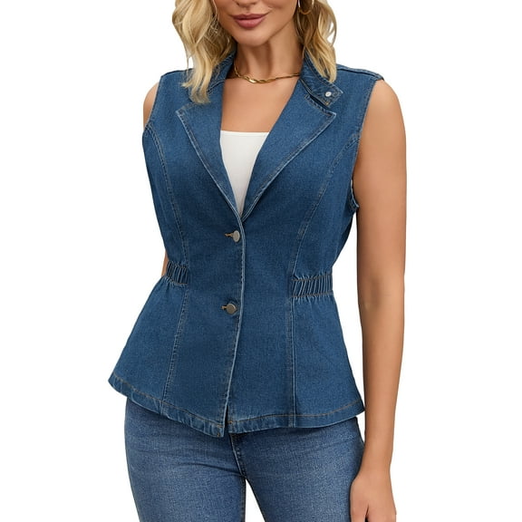 DARING DIVA Women's Denim Vest Elastic Waist Waistcoat Jean Jacket 2XL Dark Blue