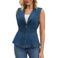 thumbnail image 1 of DARING DIVA Women's Denim Vest Elastic Waist Waistcoat Jean Jacket L Dark Blue, 1 of 7