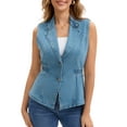 thumbnail image 1 of DARING DIVA Women's Denim Vest Elastic Waist Waistcoat Jean Jacket S Light Blue, 1 of 7