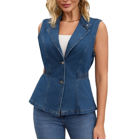 DARING DIVA Women's Denim Vest Elastic Waist Waistcoat Jean Jacket XL Dark Blue