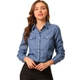 thumbnail image 1 of DARING DIVA Women's Dots Point Collar Chest Pockets Button Up Shirt XL Blue Floral, 1 of 6