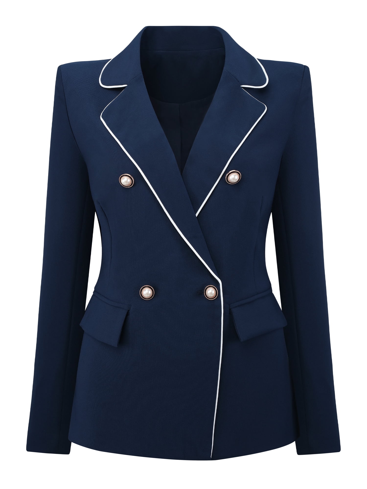 DARING DIVA Women's Double Breasted Blazer Business Suit Jacket L Navy Blue
