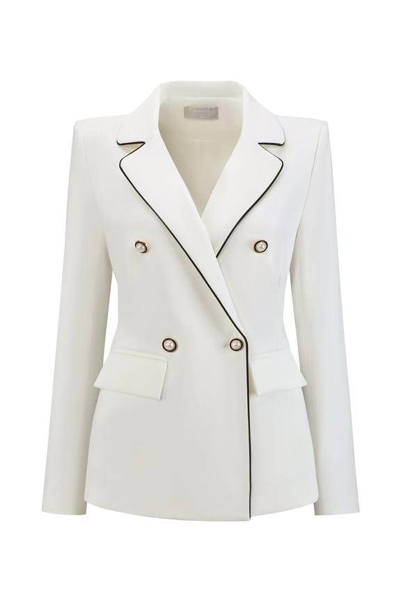 Women's Double Breasted Blazer Business Suit Jacket M White
