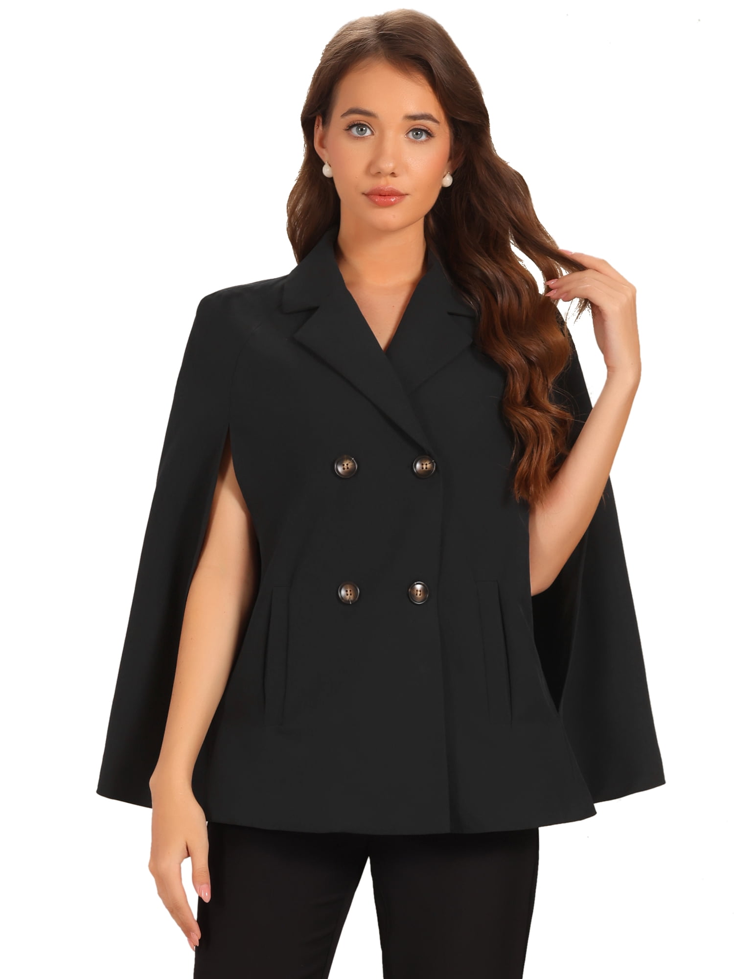 DARING DIVA Women's Double Breasted Blazer Office Cloak Cape Jacket XS Black