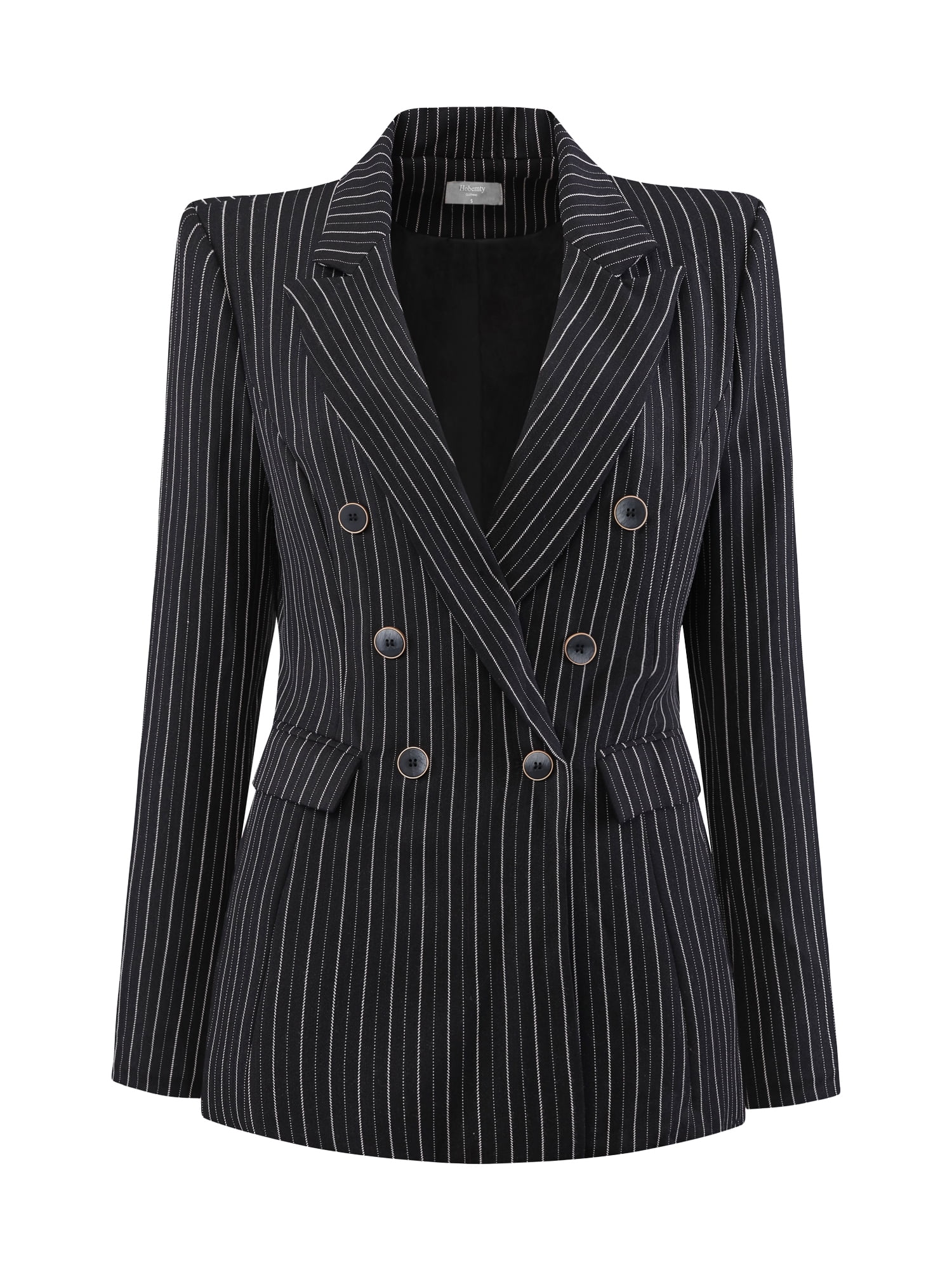 DARING DIVA Women's Double Breasted Vintage Pinstripe Striped Suit Blazer L Black