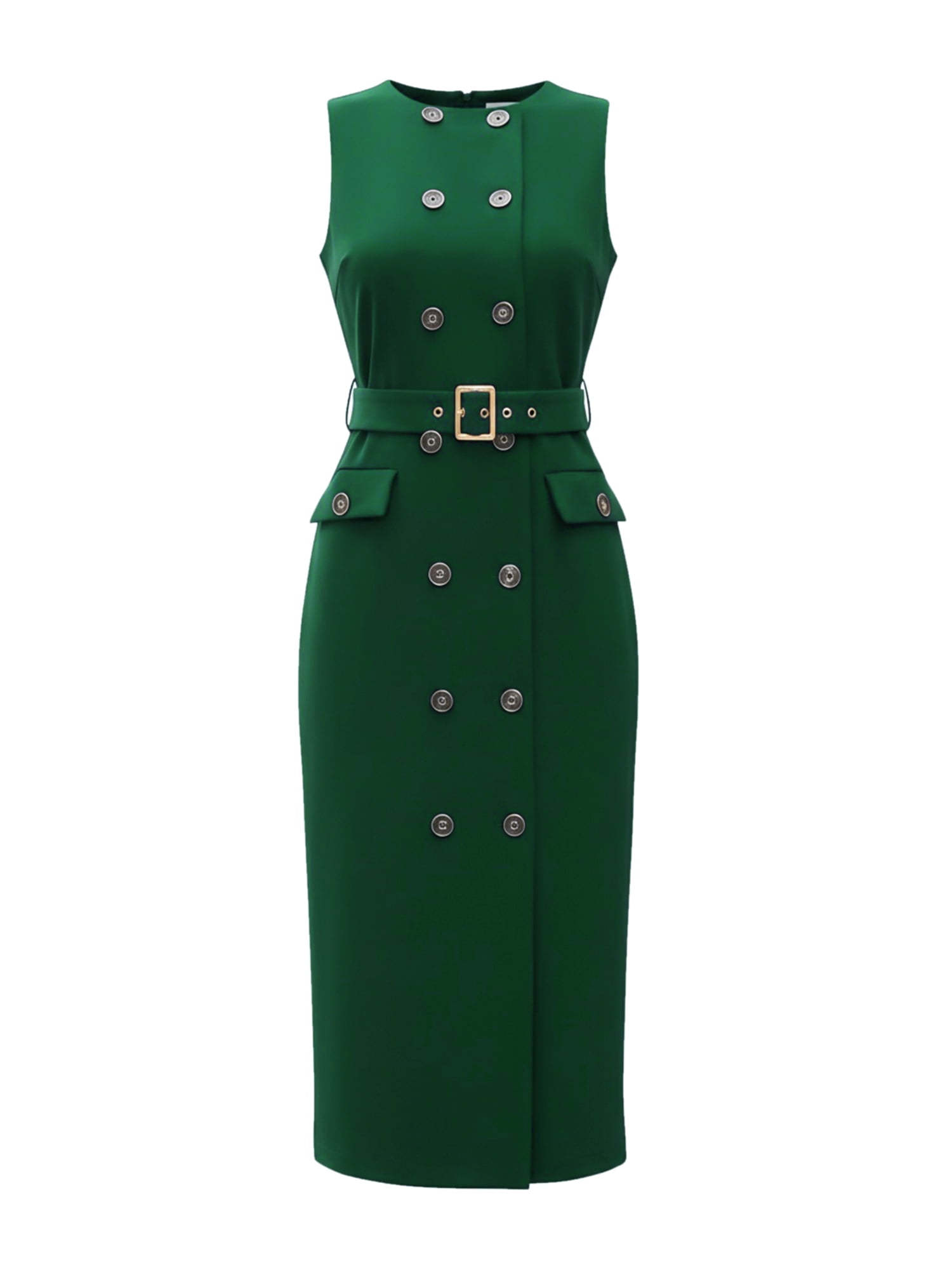 DARING DIVA Women's Double Breasted Crew Neck Dress Dressy Belted Pencil Dresses M Green