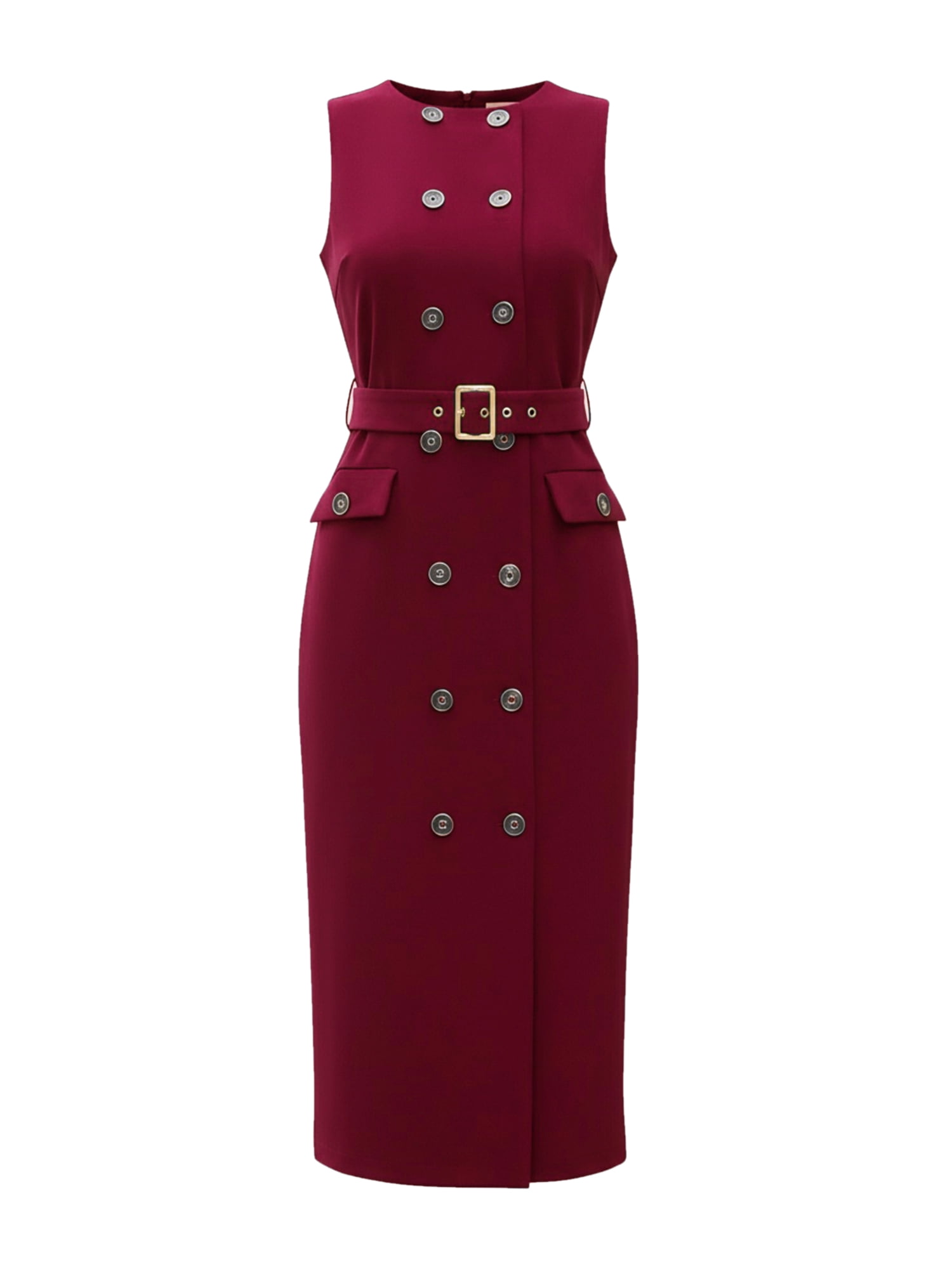 DARING DIVA Women's Double Breasted Dress Dressy Belted Pencil Dresses XS Burgundy