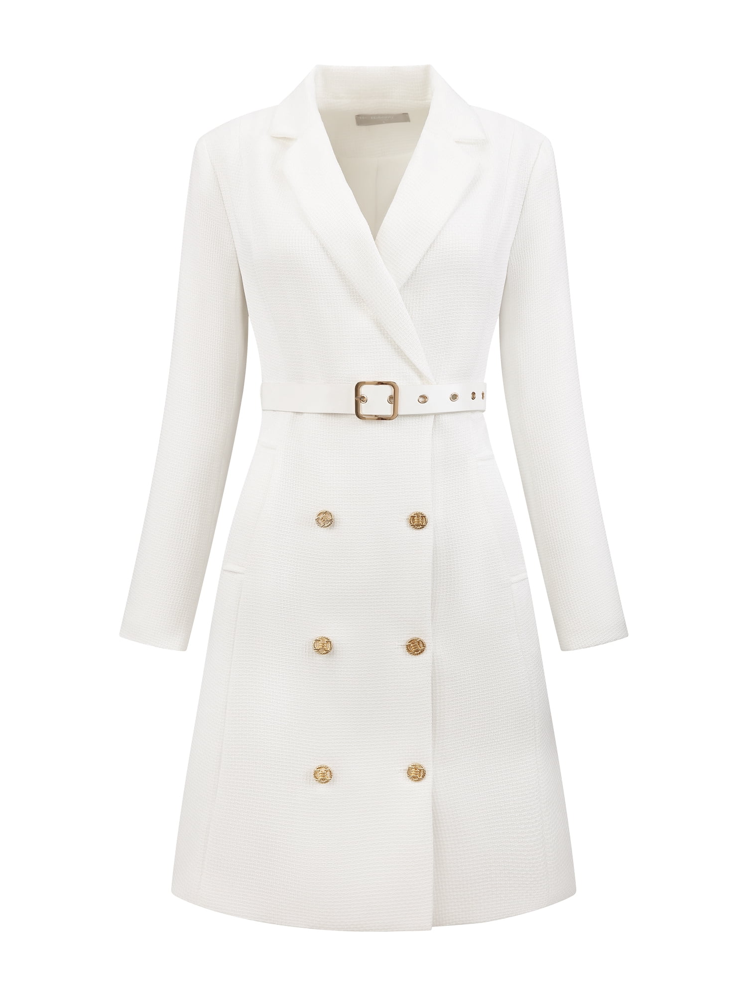 DARING DIVA Women's Double Breasted Long Sleeve Blazer Dress S White