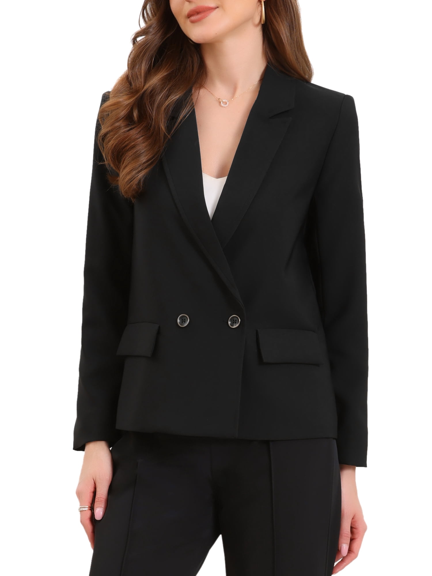 DARING DIVA Women's Double Breasted Long Sleeve Work Jacket Office Suit S Black