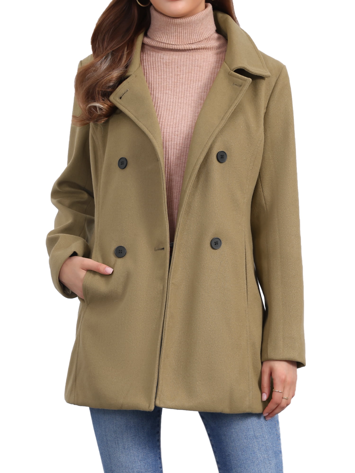 DARING DIVA Women's Double Breasted Long Sleeves Button Down Winter Peacoat M Coffee