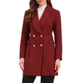 thumbnail image 1 of DARING DIVA Women's Double Breasted Shawl Collar Long Coat With Pockets M Burgundy, 1 of 6