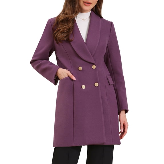 DARING DIVA Women's Double Breasted Shawl Collar Long Coat With Pockets XL Purple